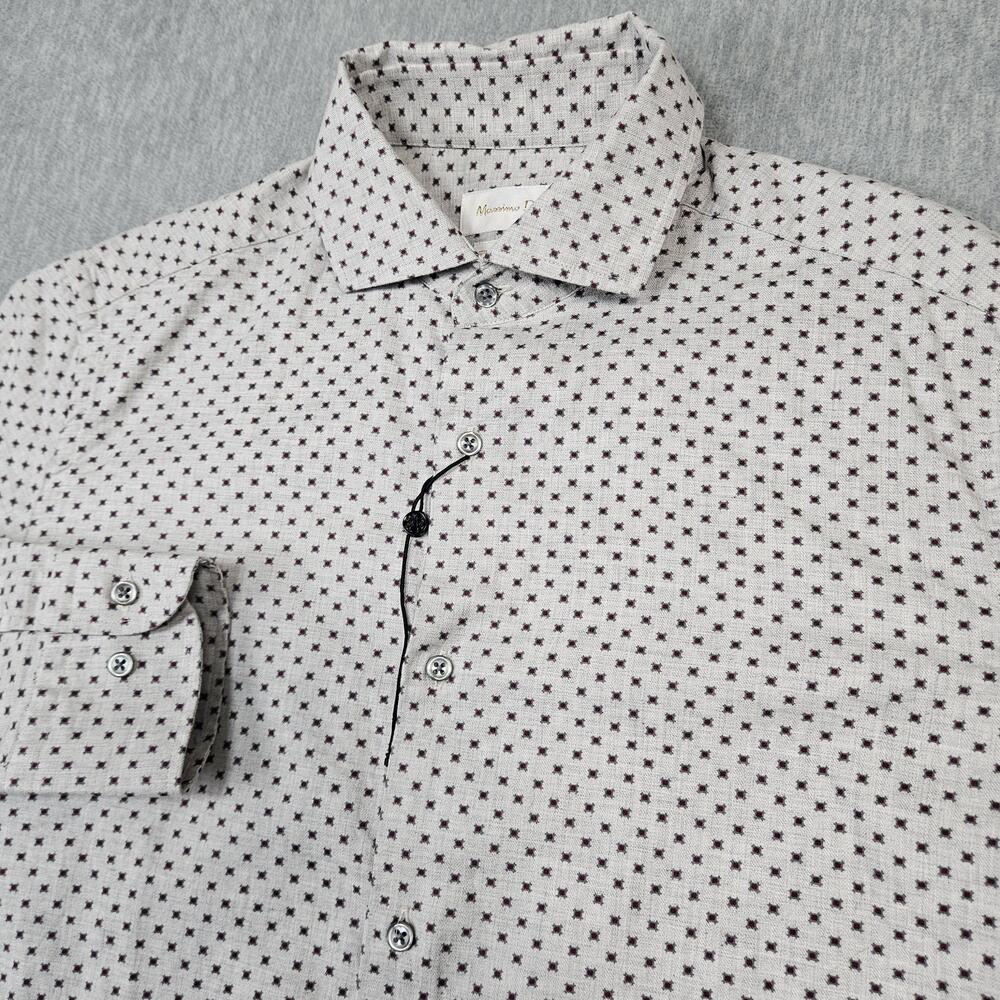 Massimo Dutti Shirt Mens Medium Gray Geometric Print Button Down Long Sleeve